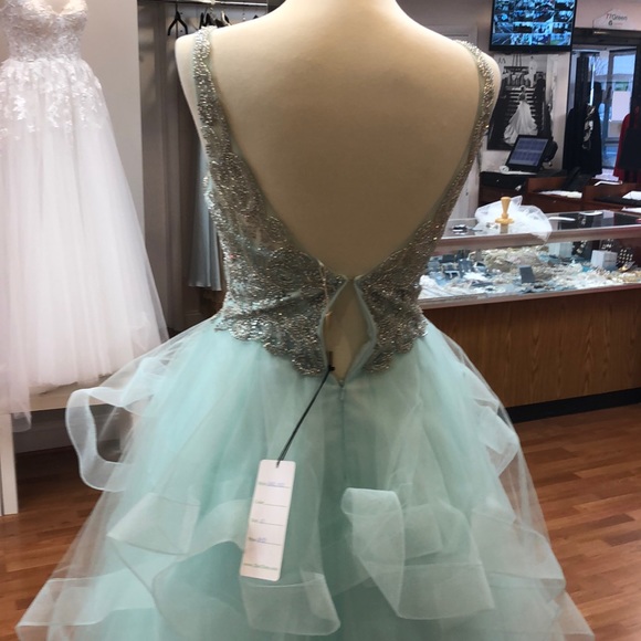 Mint green prom dress with beads and rhinestones - Picture 5 of 7